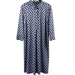 Talbots Women's Dress XL Petite XLp Blue White Pullover No Wrinkle Stretch 3/4